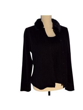 Norton McNaughton Petites Sweater Cardigan Faux Fur Collar PXL